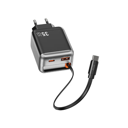 Wiwu Wi-G029 Helix Serisi GaN Teknolojili Hızlı Şarj Başlığı USB-A to Type-C PD 35W Type-C Kablolu Şarj Seti