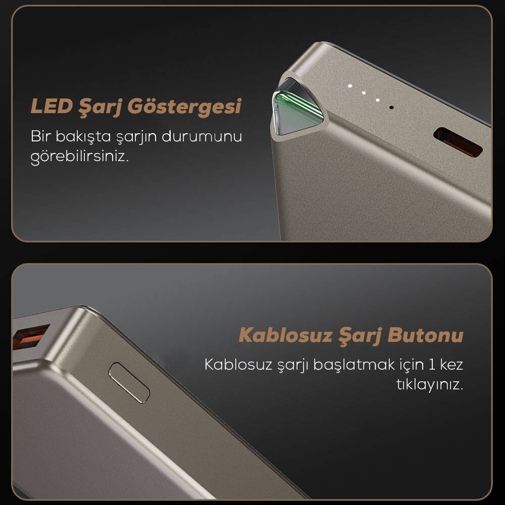 Wiwu Wi-P020 Ultra-Thin Explore Serisi Led Göstergeli Wireless M-safe Powerbank 15W 10000mAh