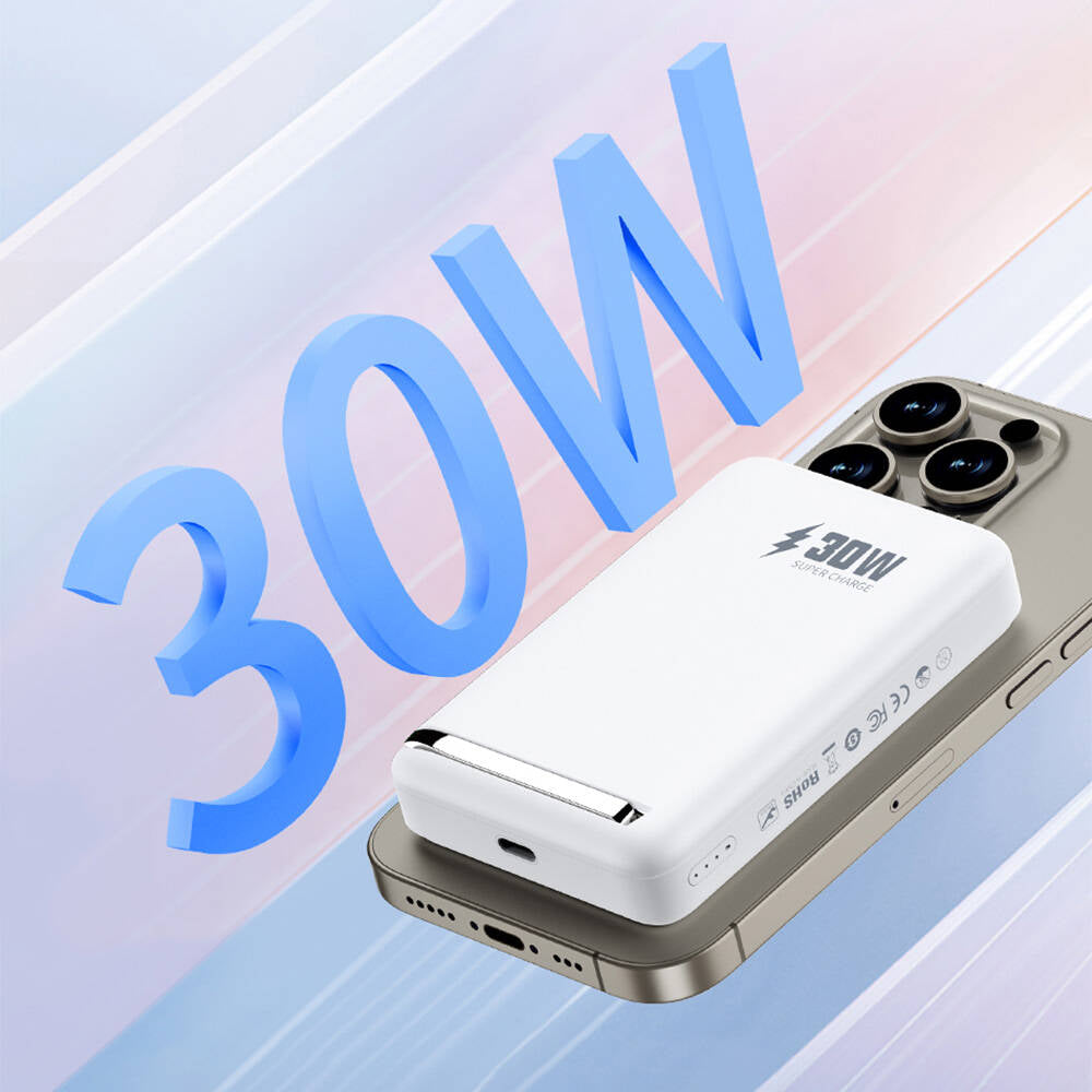Wiwu Wi-P031 Qi2 Şarj Teknolojili LED Işık Göstergeli Standlı 30W Taşınabilir M-safe Wireless Powerbank 10.000mAh