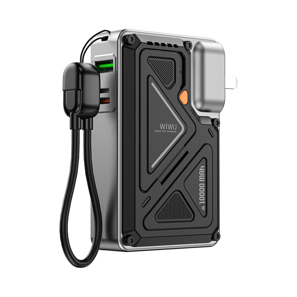 Wiwu Wi-P057 Knight Serisi Taşınabilir Wireless Type-C ve Lightning Kablolu Standlı PD Powerbank 35W 10000mAh