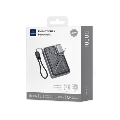 Wiwu Wi-P057 Knight Serisi Taşınabilir Wireless Type-C ve Lightning Kablolu Standlı PD Powerbank 35W 10000mAh