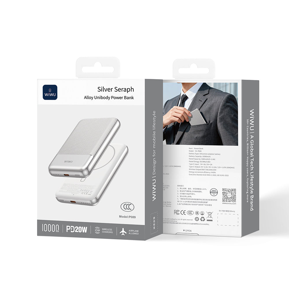 Wiwu Wi-P089 LED Işık Göstergeli PD 20W Kablosuz Powerbank 10.000mAh 15W