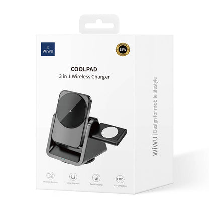 Wiwu Wi-W018 Coolpad Serisi Telefon ve Akıllı Saat İçin 15W 3in1 Kablosuz Şarj Standı