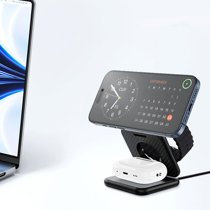 Wiwu Wi-W035 3 in 1 Magnetik Hızlı Şarj Özellikli Aramid Fiber Kablosuz Şarj Standı 15W