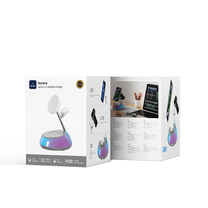 Wiwu Wi-W036 Qi2 3 in 1 Magnetik Hızlı Şarj Özellikli Ambiyans Işıklı Kablosuz Şarj Standı 15W