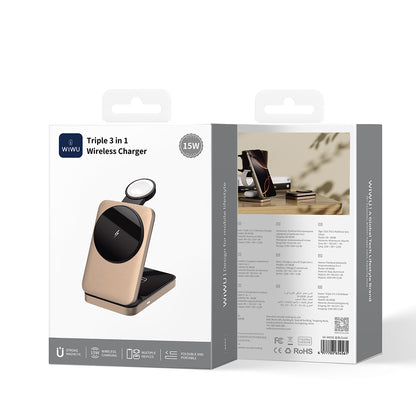 Wiwu Wi-W038 3in1 Katlanabilir Kablosuz Şarj Standı 15W