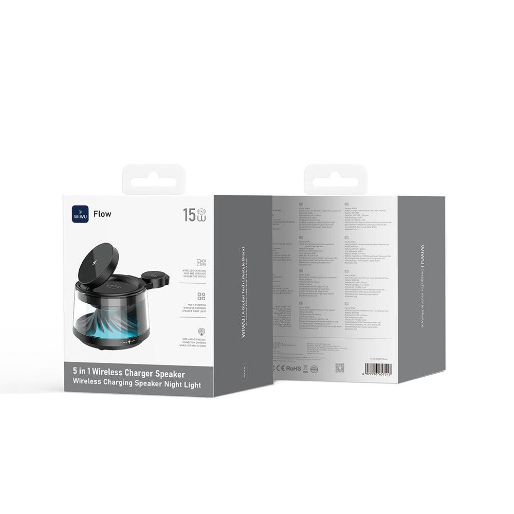 Wiwu Wi-W039 5in1 Kablosuz Şarj Standı Ambiyans Işıklı Bluetooth Speaker Hoparlör Özellikli 15W
