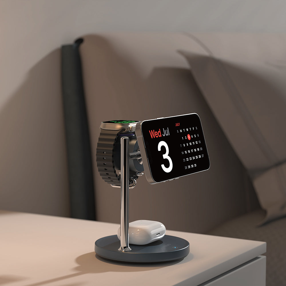 Wiwu Wi-W041 Qi2 Şarj Teknolojili Aktif Soğutma Özellikli 3in1 Kablosuz Şarj Standı 25W