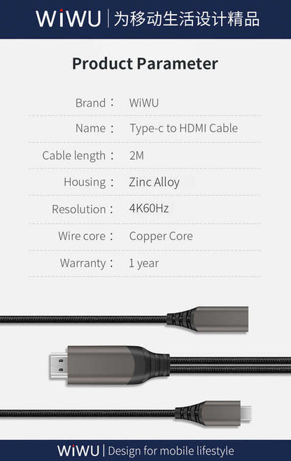 Wiwu X10 Type-C to HDMI Kablo