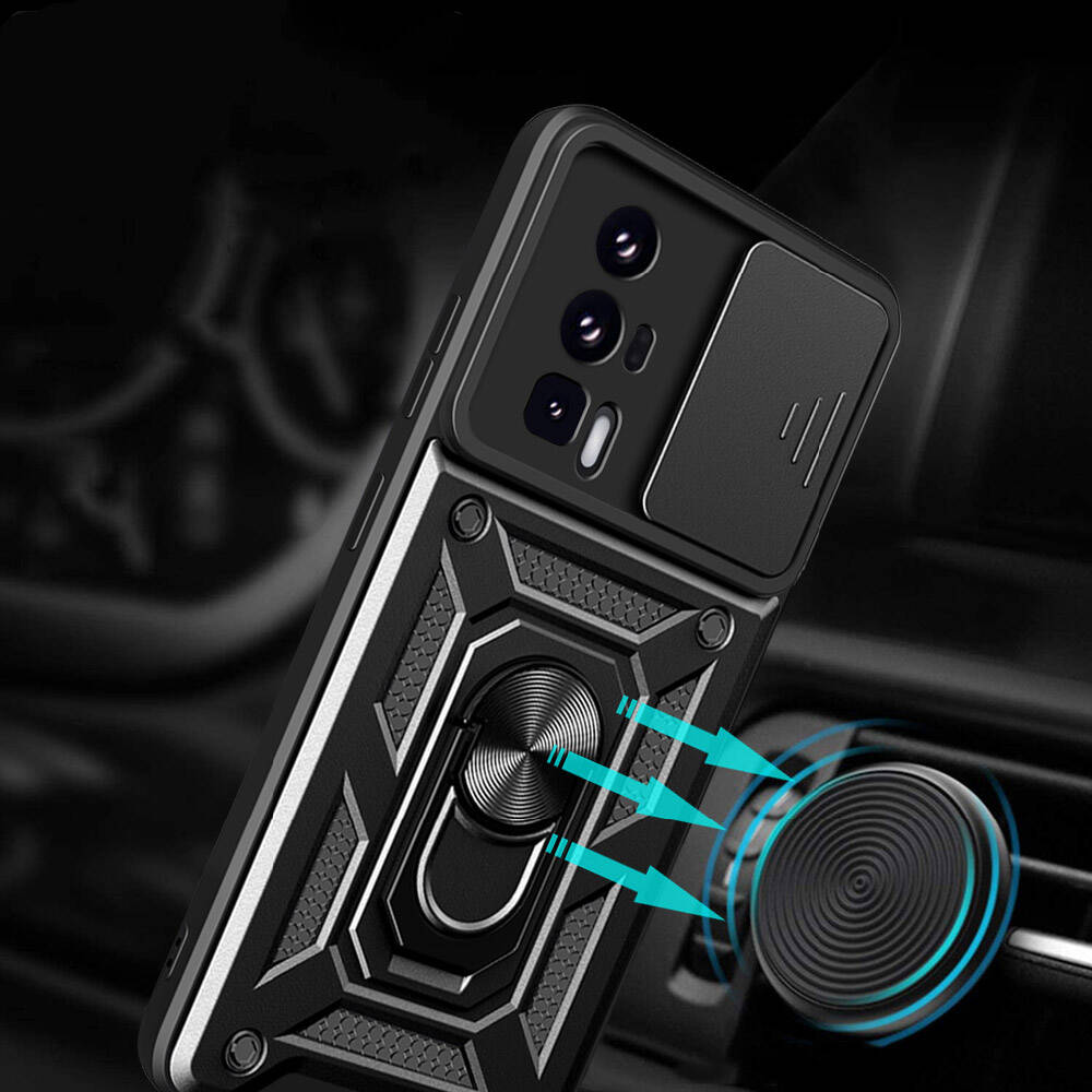 Xiaomi Poco F5 Pro Kılıf Magnetik Standlı Kamera Korumalı Zore Sürgülü Vega Kılıf