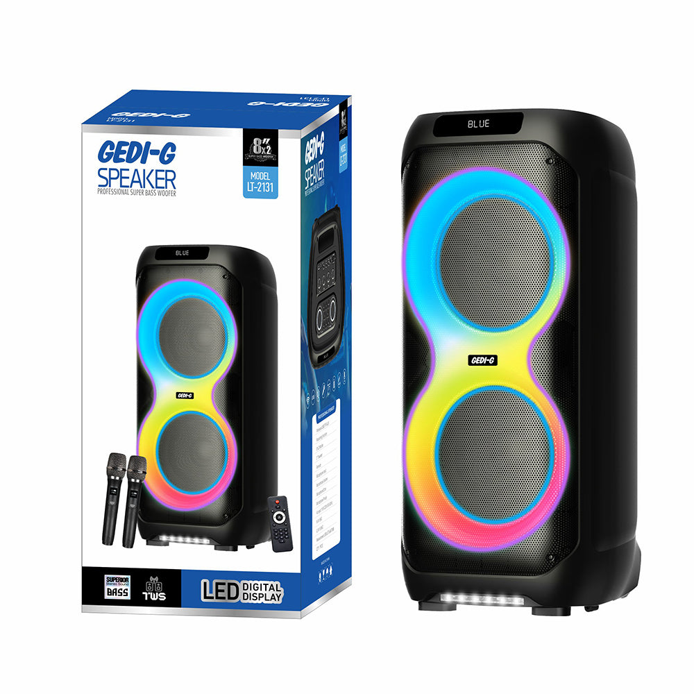 Zore LT-2131 Dijital LED Göstergeli Mikrofonlu RGB TWS Çift 8 inç Stereo Bass Kablosuz Karaoke Hoparlör