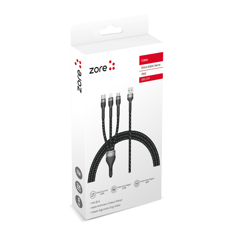 Zore Shira Serisi 3in1 USB Kablo 150cm