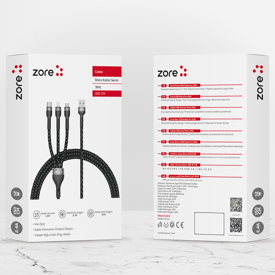 Zore Shira Serisi 3in1 USB Kablo 150cm
